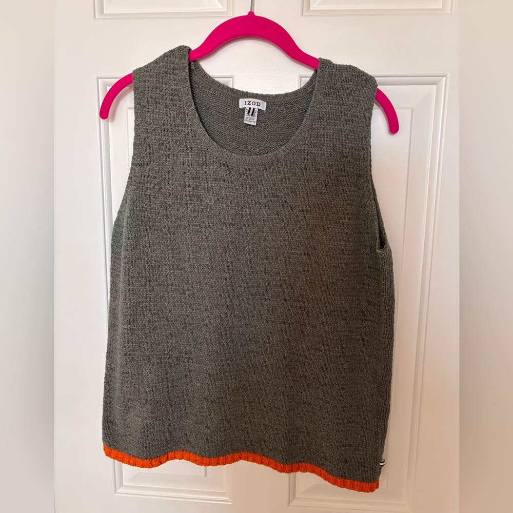 Izod Olive Green Sleeveless Knit Tank with Orange Accent